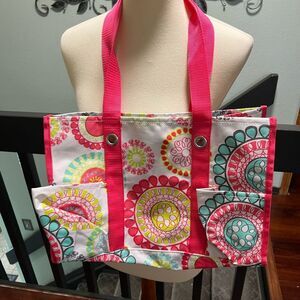 Thirty-One Pink and Teal Patterned Tote Bag